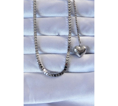 316L Çelik Gümüş Renk Küp Zincirli Kalpli Kolye