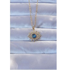 316L Altın Renk Zirkon Taşlı Nazarlı Göz Kolye