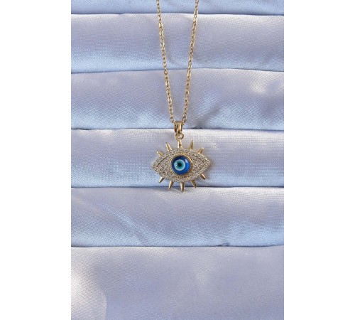 316L Altın Renk Zirkon Taşlı Nazarlı Göz Kolye