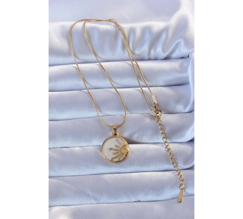 316L Altın Renk Mineli Parlayan Güneş Kolye