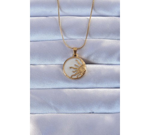 316L Altın Renk Mineli Parlayan Güneş Kolye