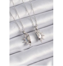 316L Çelik Gümüş Renk Zirkon Taşlı Güneş Model İşleme Yazı Detay Arkadaşlık Kolyesi