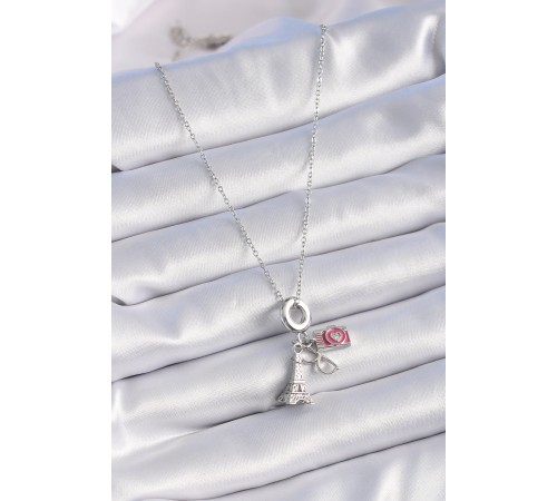 316L Çelik Gümüş Renk Eyfel Kule Fotoğraf Makinesi Model Charm Kadın Kolye