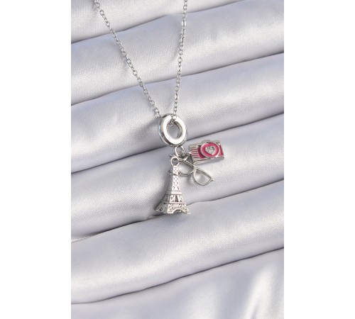 316L Çelik Gümüş Renk Eyfel Kule Fotoğraf Makinesi Model Charm Kadın Kolye