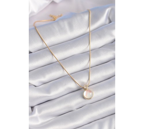 316L Çelik Gold Renk Beyaz Sedefli Vintage Kadın Kolye