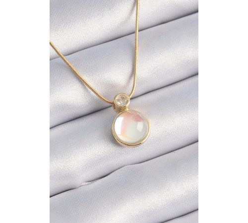 316L Çelik Gold Renk Beyaz Sedefli Vintage Kadın Kolye