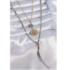 316L Çelik Mix Renk Filiz Figür Nazar Boncuk Detay Uzun Kadın Kolye