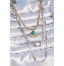 316L Çelik Mix Renk 3'lü Zincir Damla Madalyon Figür Uzun Kadın Kolye