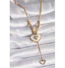 316L Çelik Gold Renk Beyaz Sedefli Kalp Model Sallantı Detay Kadın Kolye