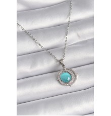 316L Çelik Gümüş Renk Mavi Sedefli Hilal Model Kadın Kolye