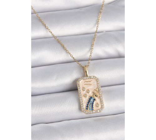 316L Çelik Gold Renk Zincir Kova Burcu Zirkon Taşlı Kadın Kolye