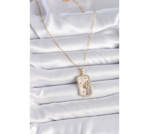 316L Çelik Gold Renk Zincir Başak Burcu Zirkon Taşlı Kadın Kolye