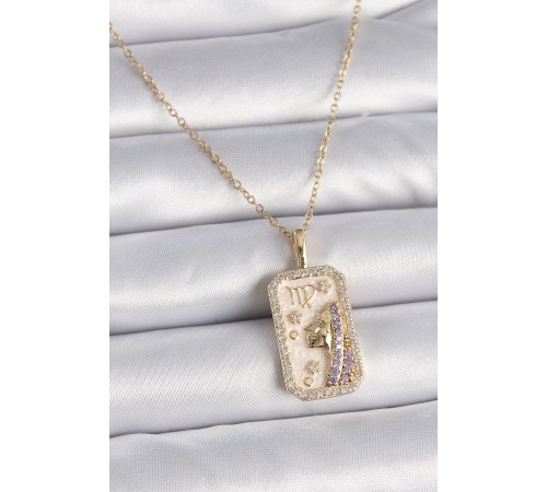 316L Çelik Gold Renk Zincir Başak Burcu Zirkon Taşlı Kadın Kolye