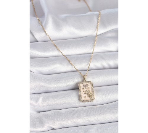 316L Çelik Gold Renk Zincir Koç Burcu Zirkon Taşlı Kadın Kolye