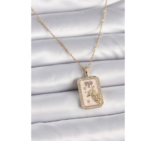 316L Çelik Gold Renk Zincir Koç Burcu Zirkon Taşlı Kadın Kolye