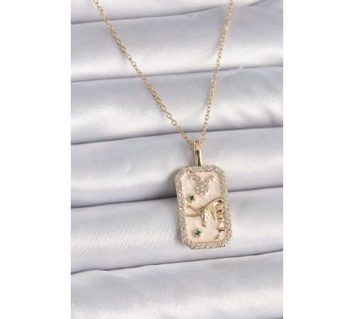 316L Çelik Gold Renk Zincir Boğa Burcu Zirkon Taşlı Kadın Kolye