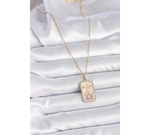 316L Çelik Gold Renk Zincir Terazi Burcu Zirkon Taşlı Kadın Kolye