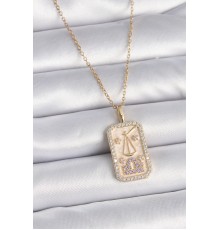 316L Çelik Gold Renk Zincir Terazi Burcu Zirkon Taşlı Kadın Kolye