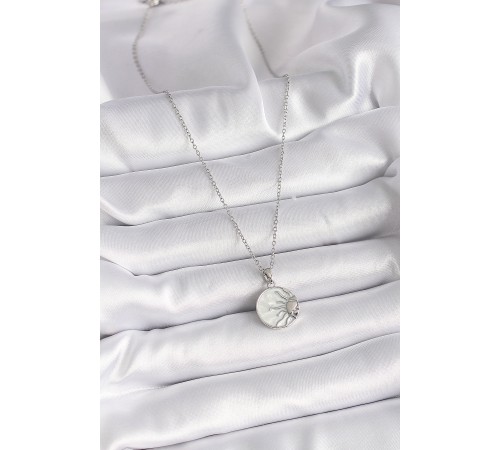 316L Çelik Gümüş Renk Zincir Beyaz Sedefli Gün Batımı Model Kadın Kolye