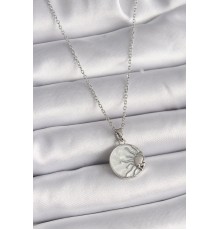 316L Çelik Gümüş Renk Zincir Beyaz Sedefli Gün Batımı Model Kadın Kolye