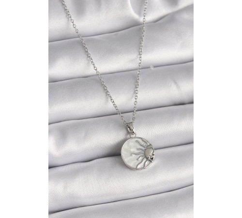 316L Çelik Gümüş Renk Zincir Beyaz Sedefli Gün Batımı Model Kadın Kolye