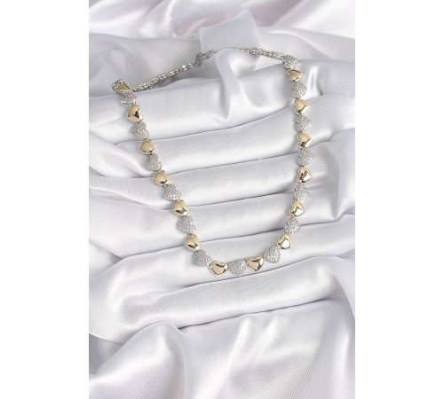 Pirinç Mix Renk Zirkon Taşlı Kalp Model VIP Exclusive Seri Kadın Kolye