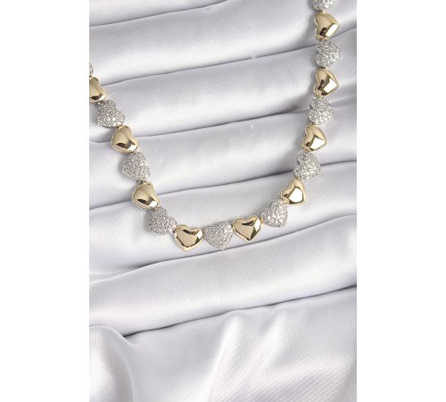 Pirinç Mix Renk Zirkon Taşlı Kalp Model VIP Exclusive Seri Kadın Kolye