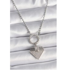 316L Çelik Gümüş Renk Topçuk Zincir Zirkon Taşlı Üçgen Model Kadın Kolye