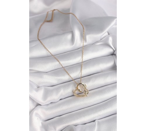 316L Çelik Gold Renk Zincir Zirkon Taş Detaylı Kalp Model Sonsuzluk Detay Kadın Kolye