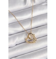 316L Çelik Gold Renk Zincir Zirkon Taş Detaylı Kalp Model Sonsuzluk Detay Kadın Kolye