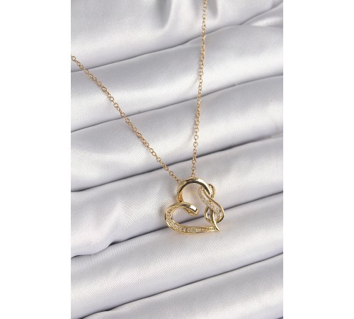 316L Çelik Gold Renk Zincir Zirkon Taş Detaylı Kalp Model Sonsuzluk Detay Kadın Kolye
