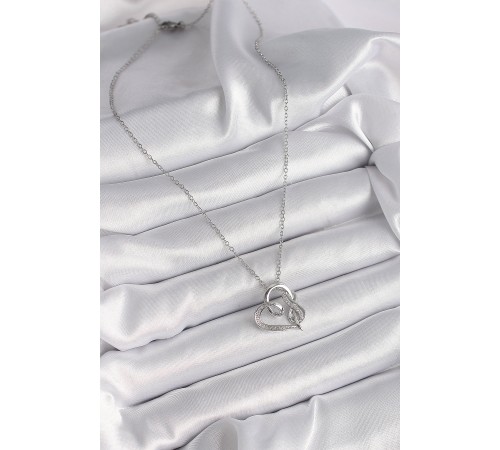 316L Çelik Gümüş Renk Zincir Zirkon Taş Detaylı Kalp Model Sonsuzluk Detay Kadın Kolye