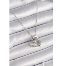 316L Çelik Gümüş Renk Zincir Zirkon Taş Detaylı Kalp Model Sonsuzluk Detay Kadın Kolye
