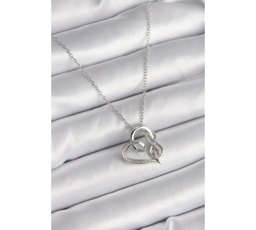 316L Çelik Gümüş Renk Zincir Zirkon Taş Detaylı Kalp Model Sonsuzluk Detay Kadın Kolye