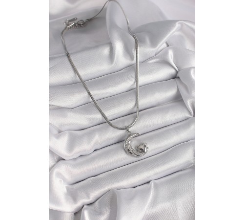 316L Çelik Gümüş Renk İtalyan Zincir Zirkon Taşlı Halil Figür Kalp Detay Kadın Kolye