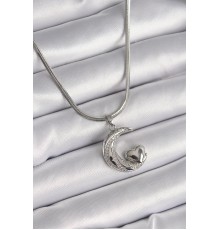 316L Çelik Gümüş Renk İtalyan Zincir Zirkon Taşlı Halil Figür Kalp Detay Kadın Kolye