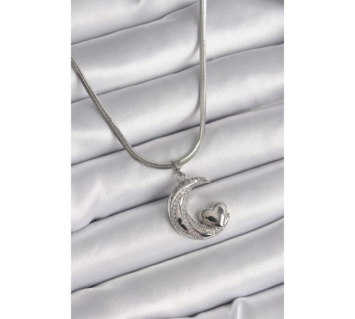 316L Çelik Gümüş Renk İtalyan Zincir Zirkon Taşlı Halil Figür Kalp Detay Kadın Kolye