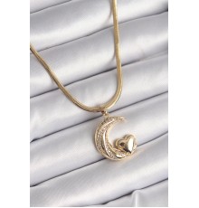 316L Çelik Gold Renk Çelik İtalyan Zincir Zirkon Taşlı Halil Figür Kalp Detay Kadın Kolye