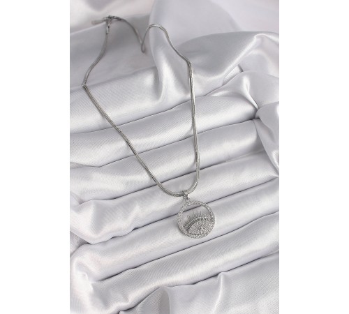 316L Çelik Gümüş Renk İtalyan Zincir Zirkon Taşlı Göz Model Kadın Kolye