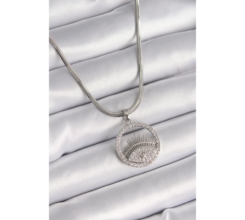 316L Çelik Gümüş Renk İtalyan Zincir Zirkon Taşlı Göz Model Kadın Kolye