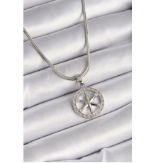 316L Çelik Gümüş Renk İtalyan Zincir Zirkon Taşlı Kutup Yıldız Model Kadın Kolye