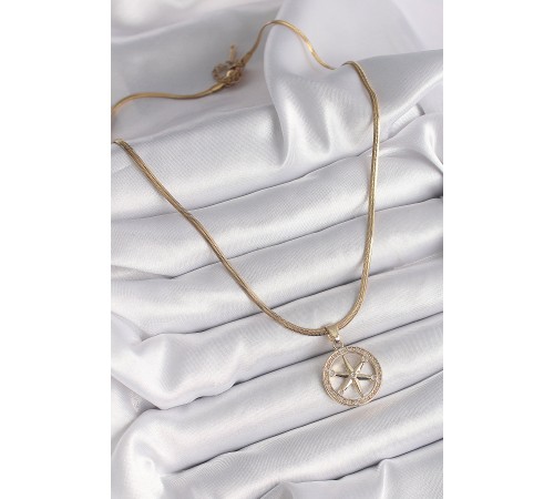 316L Çelik Gold Renk İtalyan Zincir Zirkon Taşlı Kutup Yıldız Model Kadın Kolye