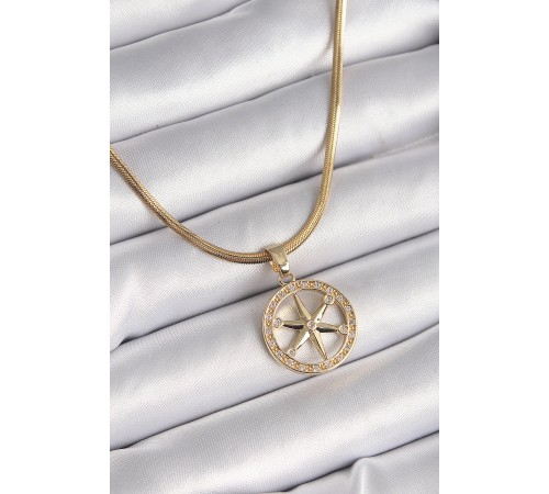 316L Çelik Gold Renk İtalyan Zincir Zirkon Taşlı Kutup Yıldız Model Kadın Kolye