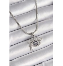 316L Çelik Gümüş Renk İtalyan Zincir Zirkon Taşlı Göz Model Kadın Kolye