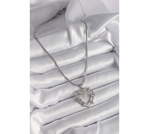 316L Çelik Gümüş Renk İtalyan Zincir Mix Renk Zirkon Taş Detay Kalp Model Kadın Kolye