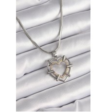 316L Çelik Gümüş Renk İtalyan Zincir Mix Renk Zirkon Taş Detay Kalp Model Kadın Kolye