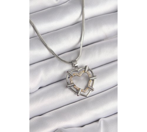 316L Çelik Gümüş Renk İtalyan Zincir Mix Renk Zirkon Taş Detay Kalp Model Kadın Kolye
