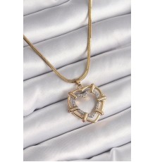 316L Çelik Gold Renk İtalyan Zincir Mix Renk Zirkon Taşlı Kalp Model Kadın Kolye