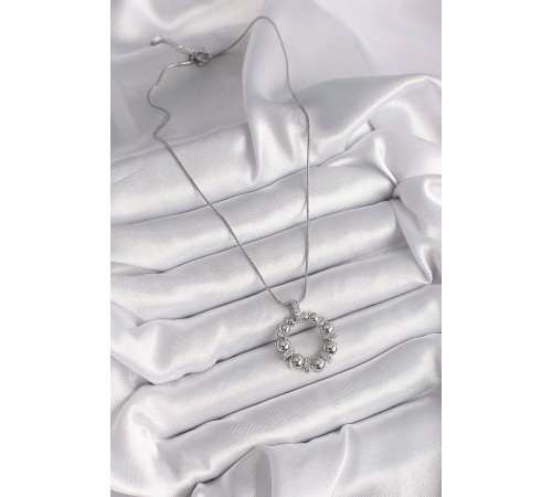 316L Çelik Gümüş Renk Zincir Zirkon Taş Detaylı Bombeli Halka Model Kadın Kolye