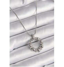 316L Çelik Gümüş Renk Zincir Zirkon Taş Detaylı Bombeli Halka Model Kadın Kolye
